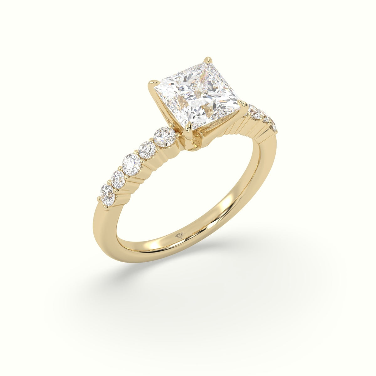 Princess Cut Diamond Pave Engagement Ring — Yellow Gold