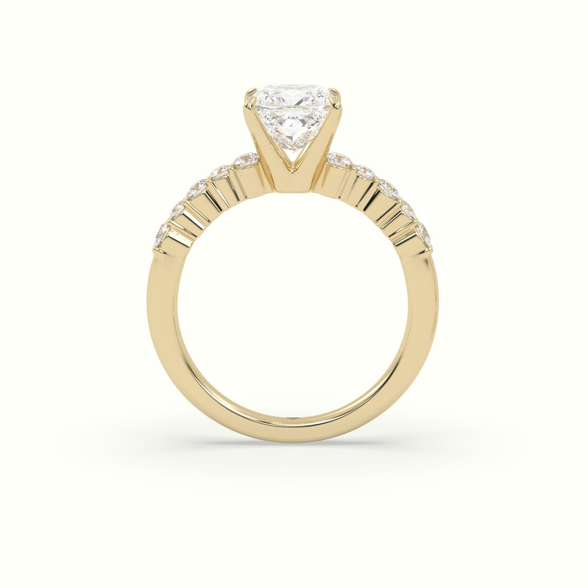 Princess Cut Diamond Pave Engagement Ring — Yellow Gold