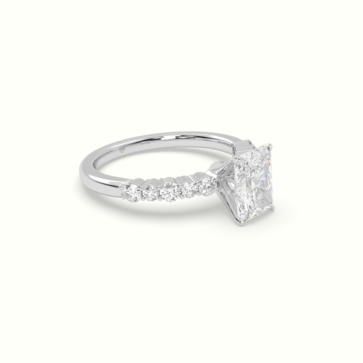 Radiant Cut Diamond Pave Engagement Ring — White Gold