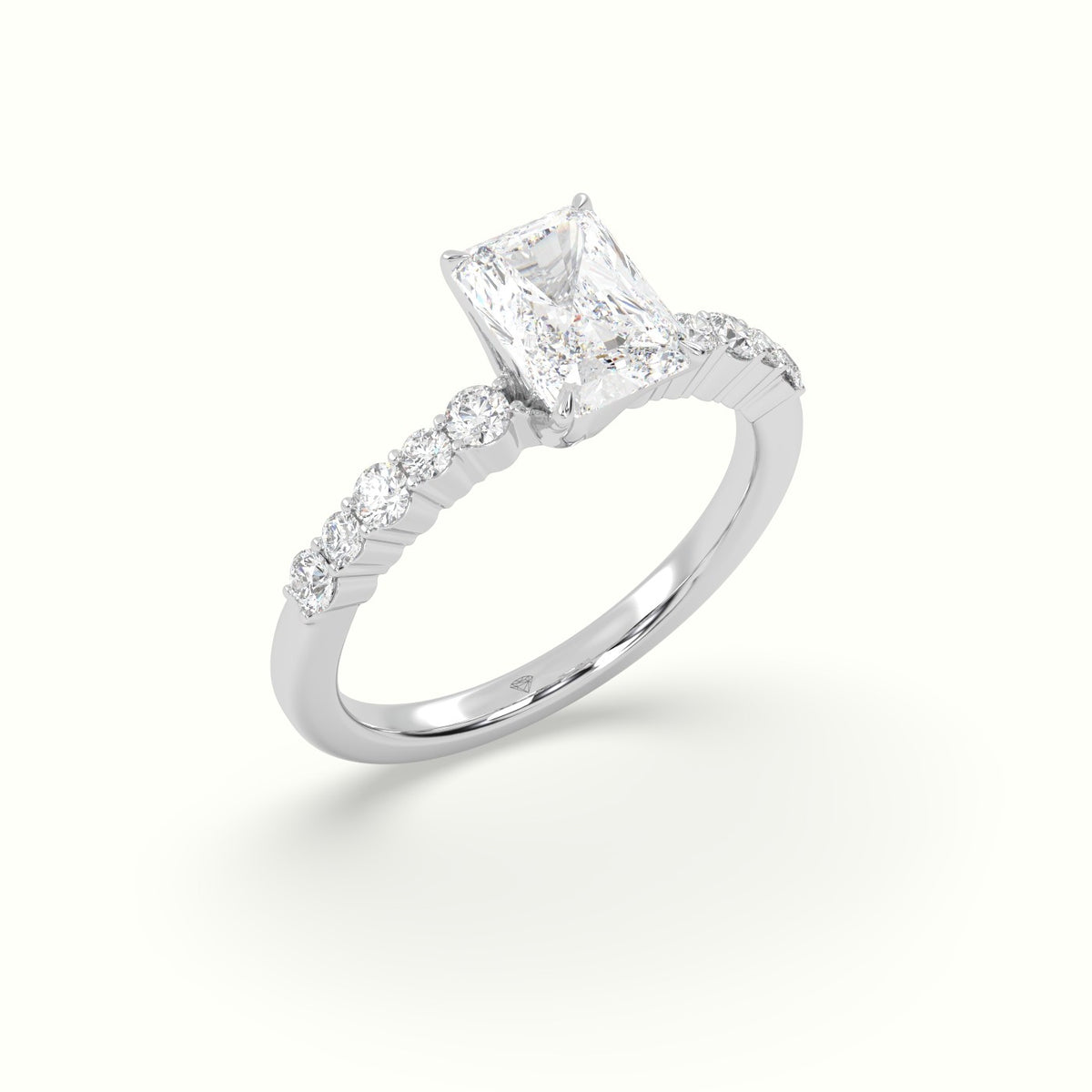 Radiant Cut Diamond Pave Engagement Ring — White Gold