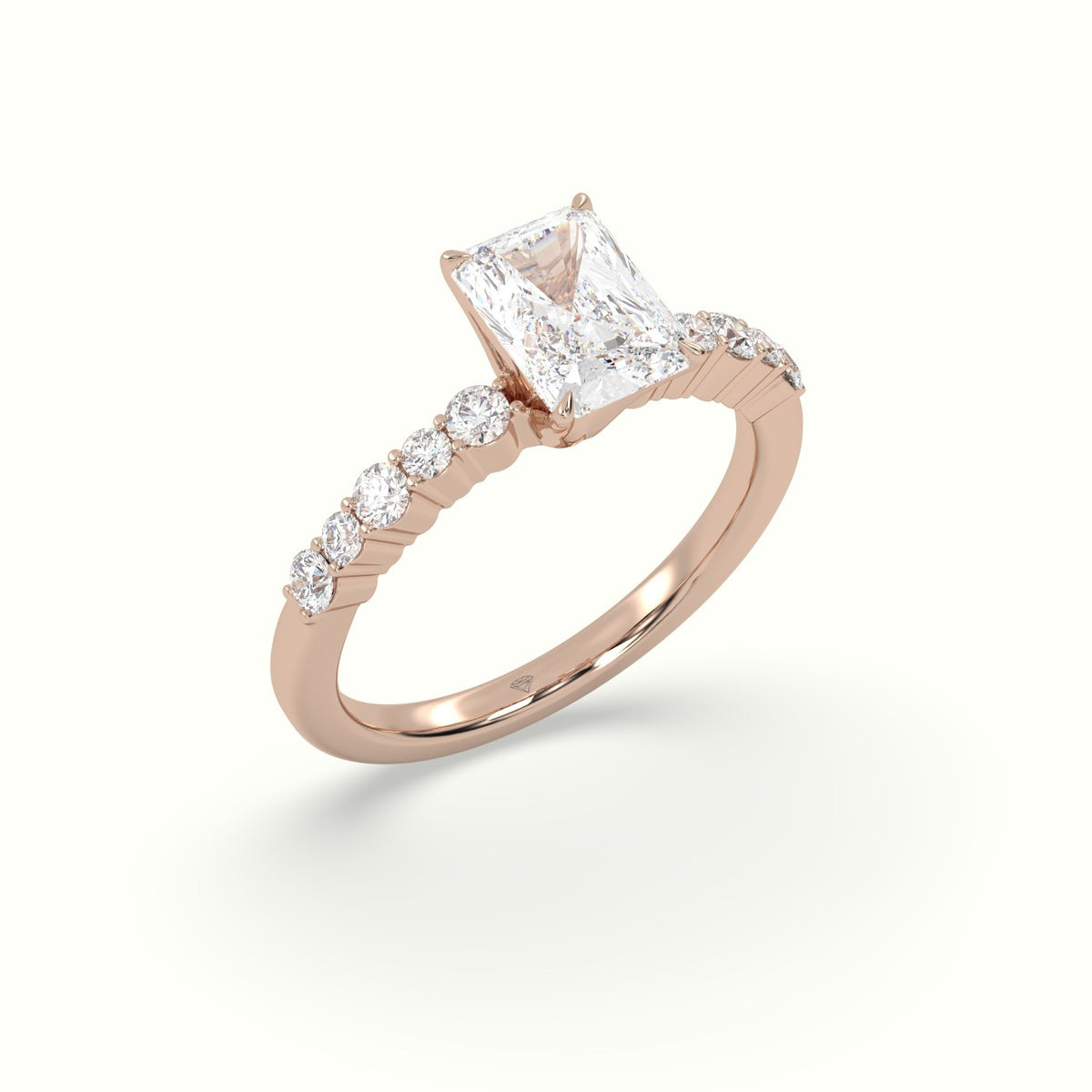 Radiant Cut Diamond Pave Engagement Ring — Rose Gold