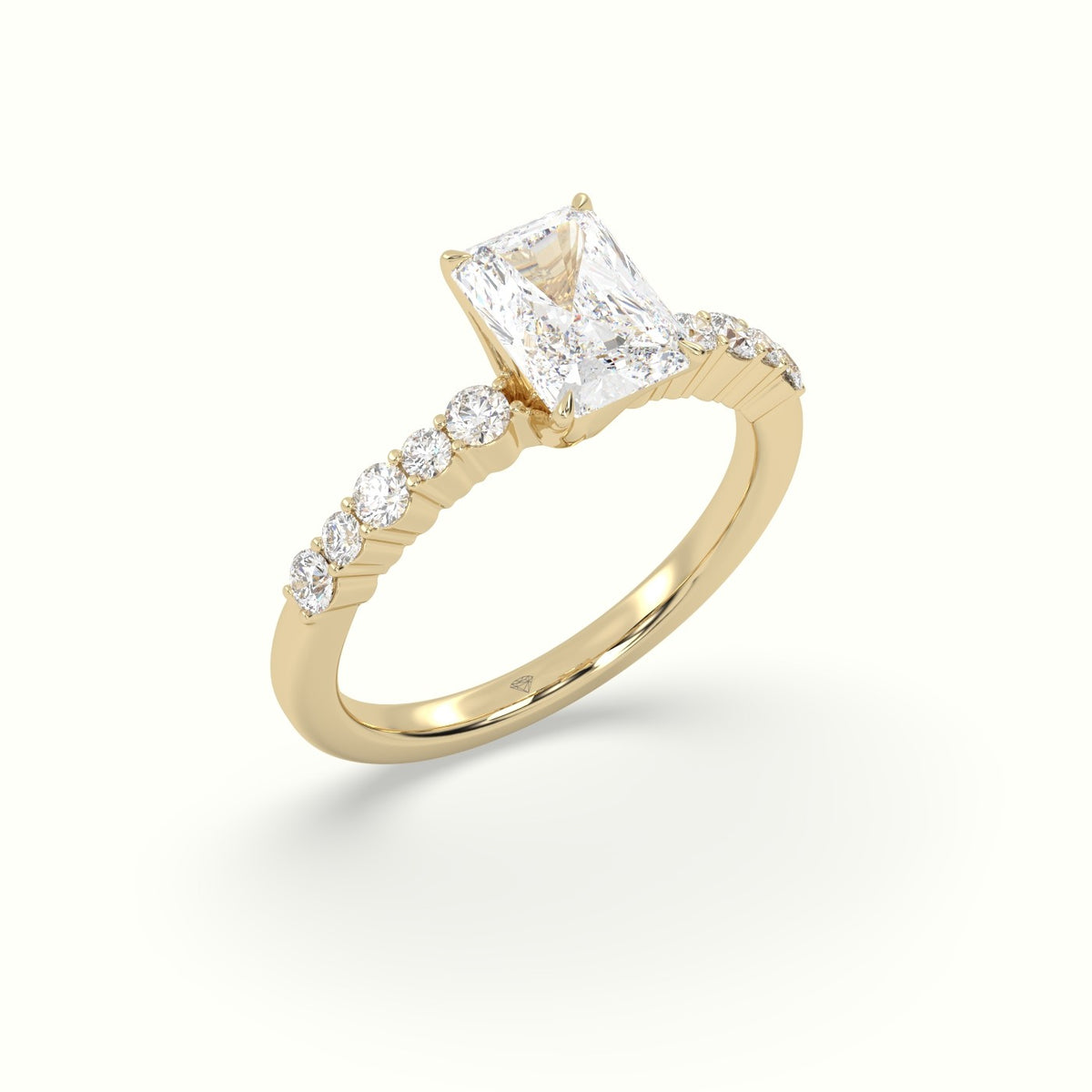 Radiant Cut Diamond Pave Engagement Ring — Yellow Gold