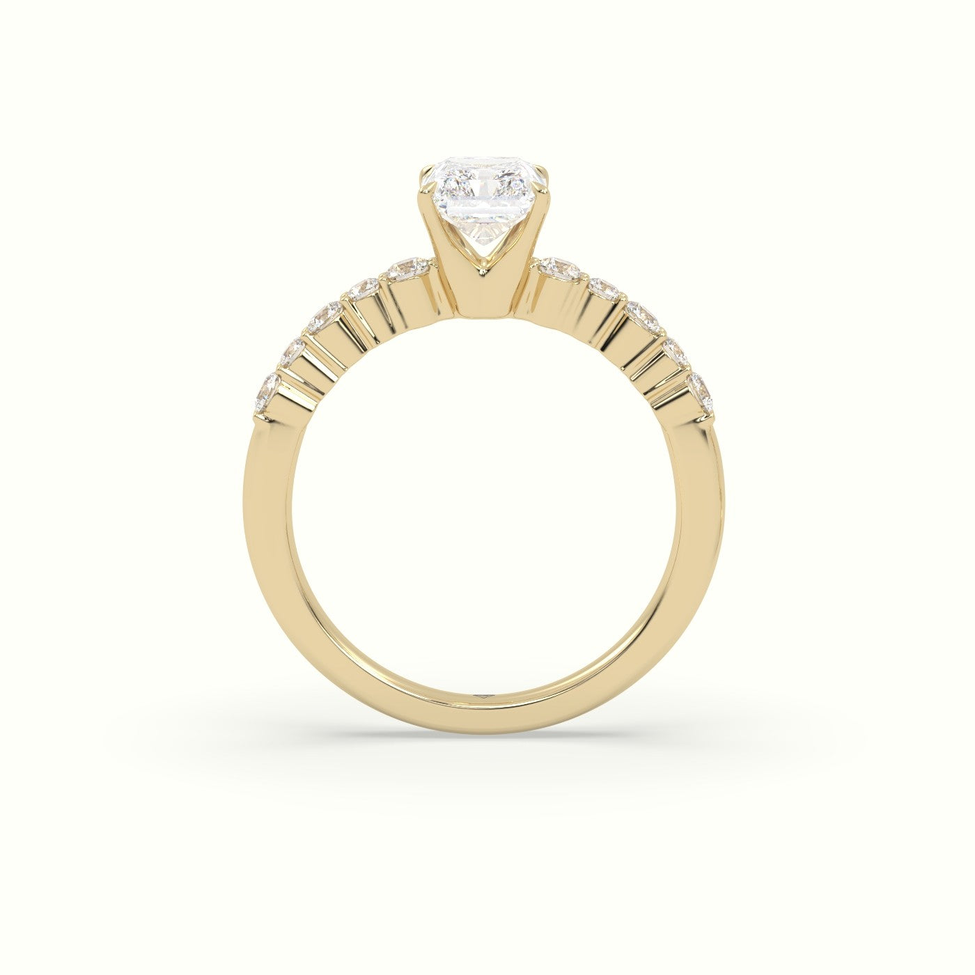 Radiant Cut Diamond Pave Engagement Ring — Yellow Gold