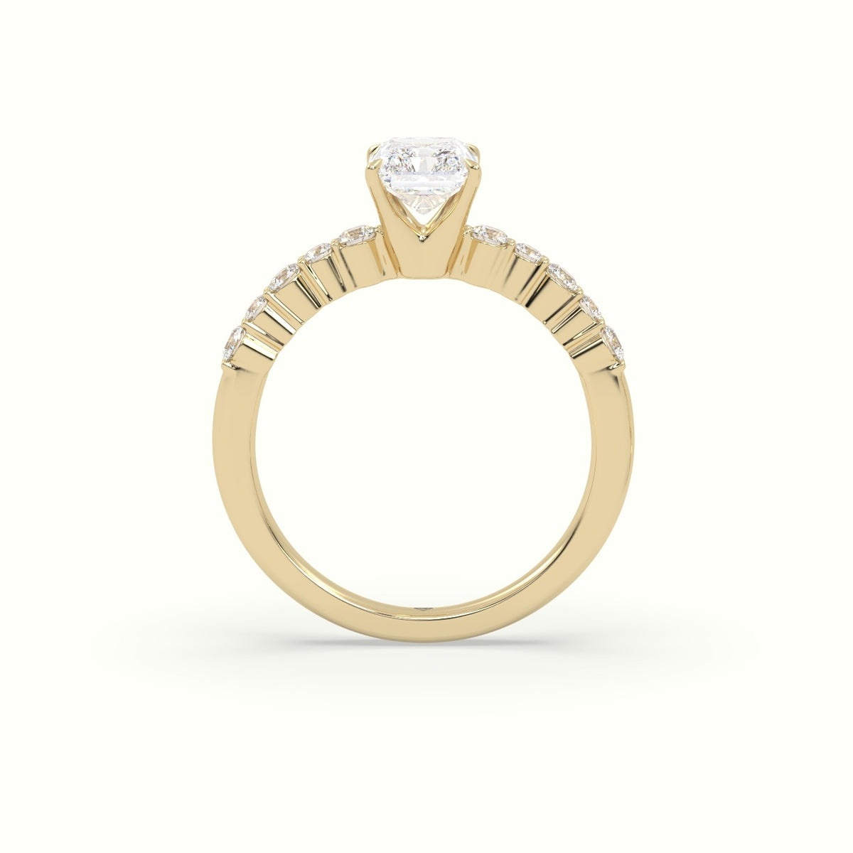 Radiant Cut Diamond Pave Engagement Ring — Yellow Gold