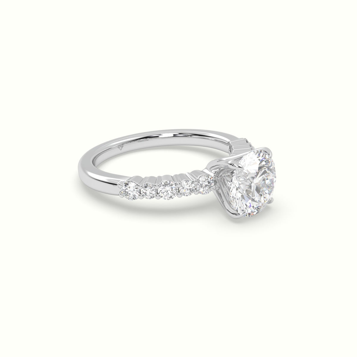 Round Cut Diamond Pave Engagement Ring — White Gold