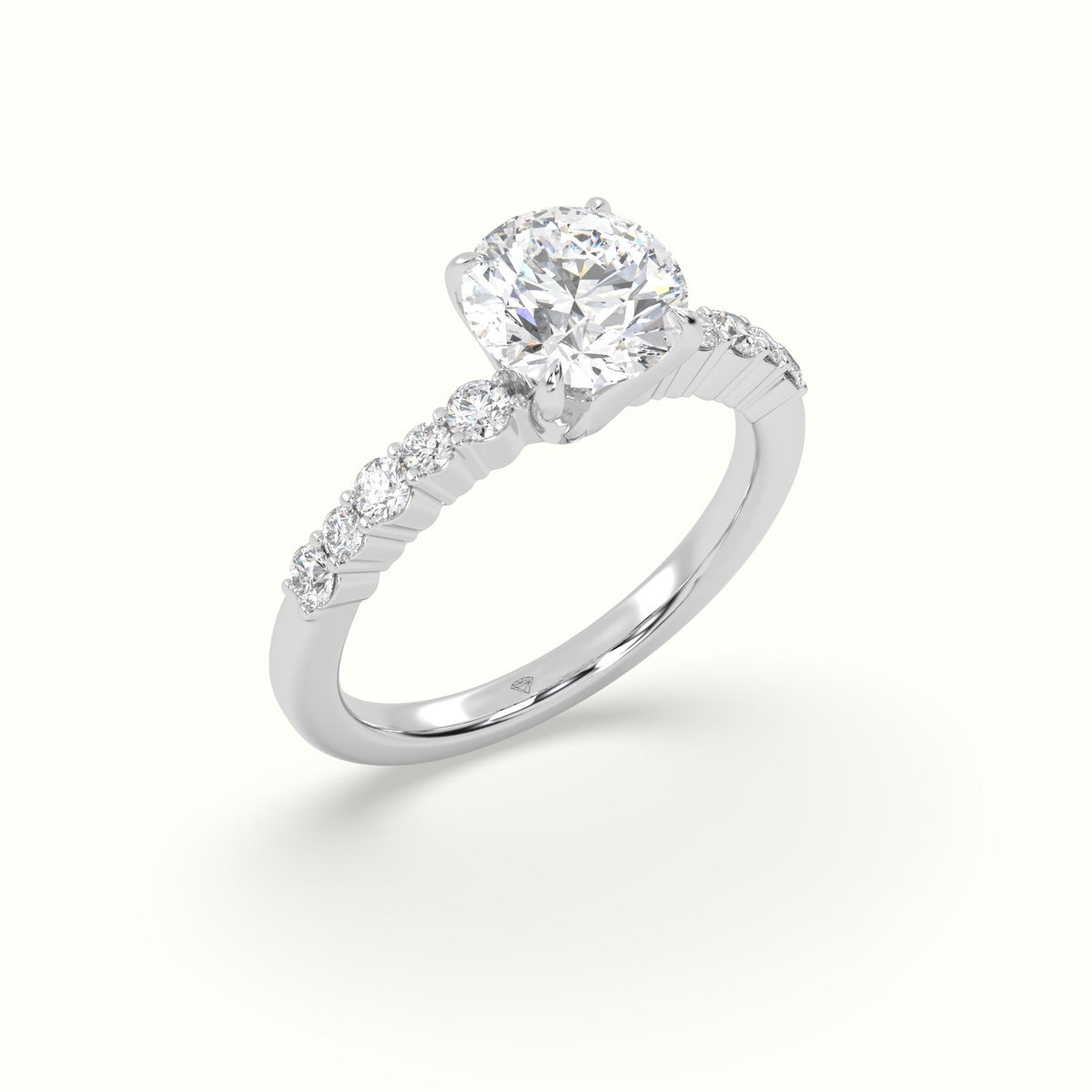 Round Cut Diamond Pave Engagement Ring — White Gold