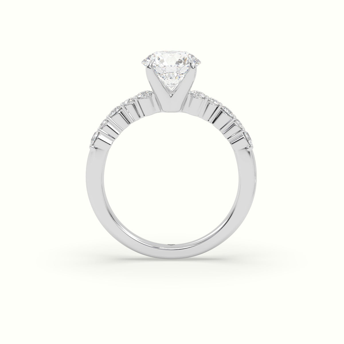 Round Cut Diamond Pave Engagement Ring — White Gold
