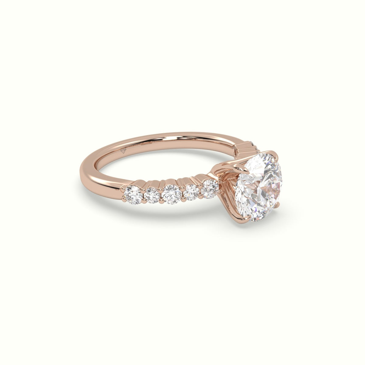 Round Cut Diamond Pave Engagement Ring — Rose Gold