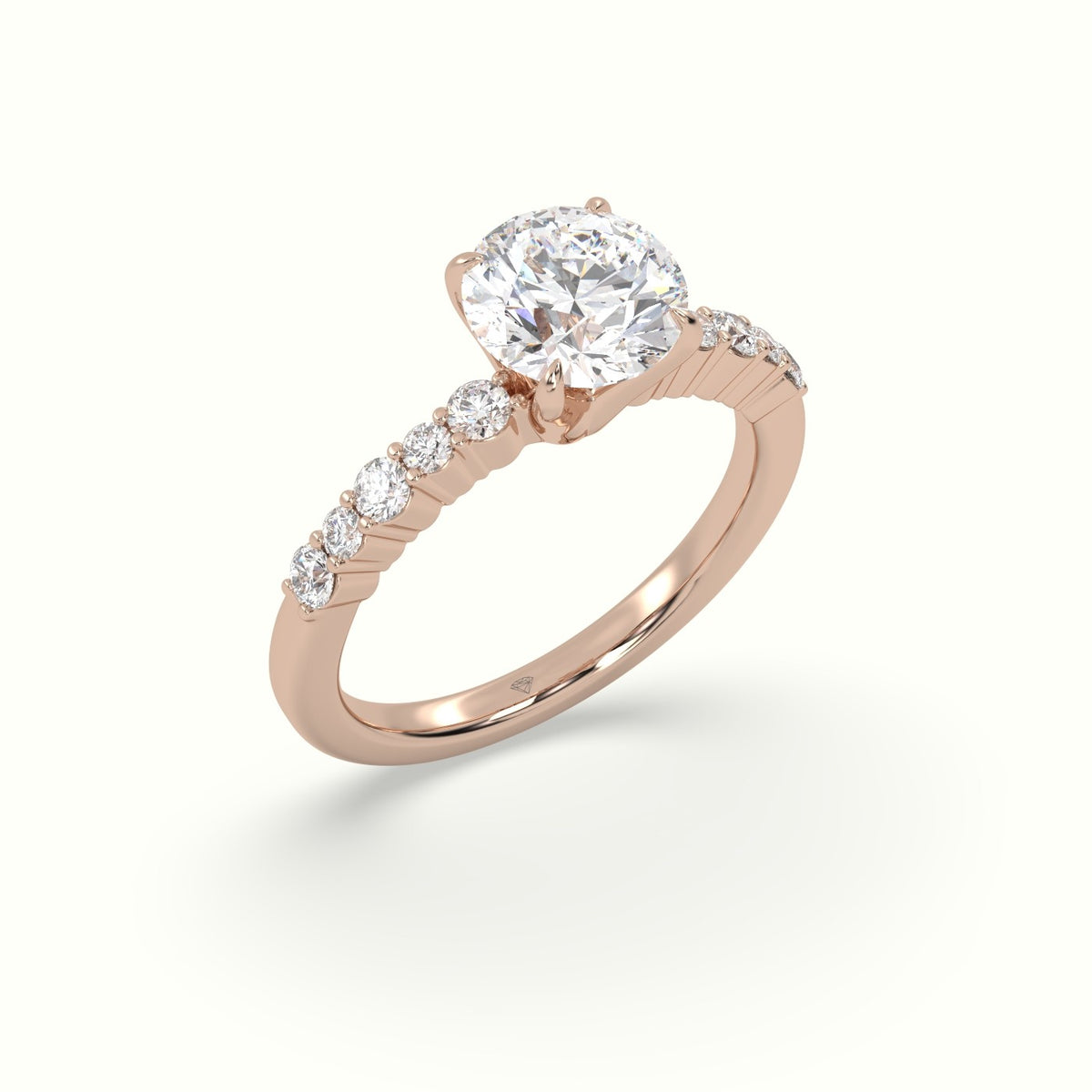Round Cut Diamond Pave Engagement Ring — Rose Gold