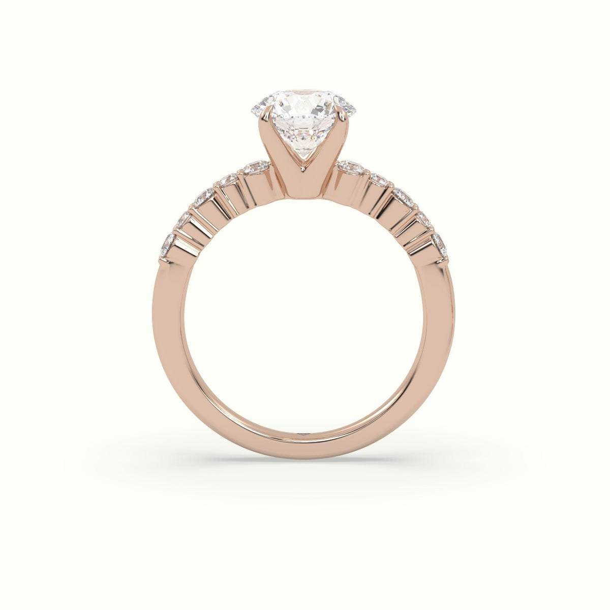 Round Cut Diamond Pave Engagement Ring — Rose Gold