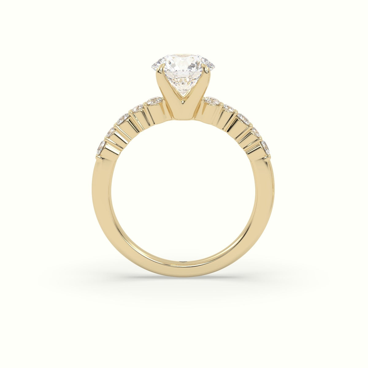 Round Cut Diamond Pave Engagement Ring — Yellow Gold