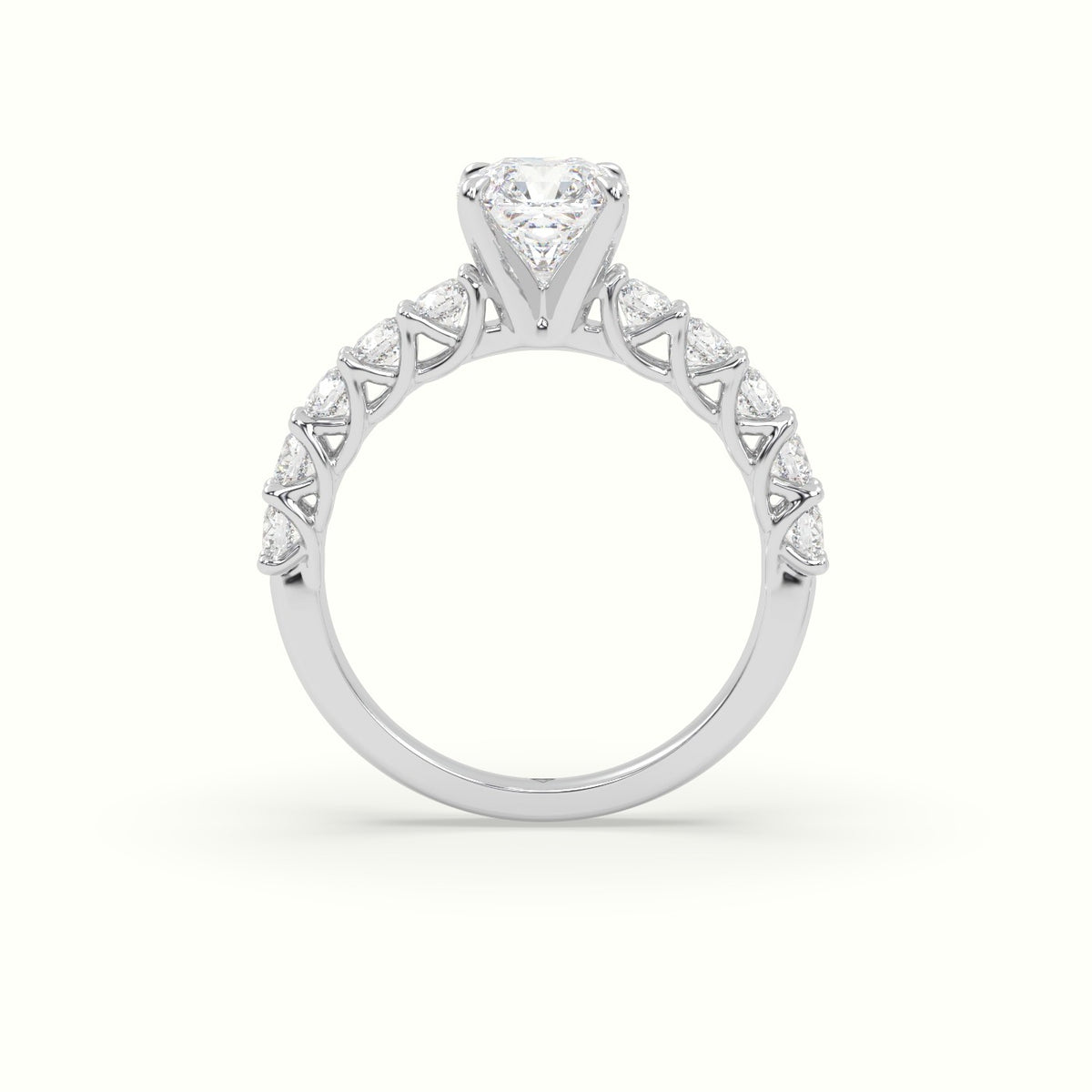Asscher Cut Diamond Engagement Ring With Side Stones — White Gold