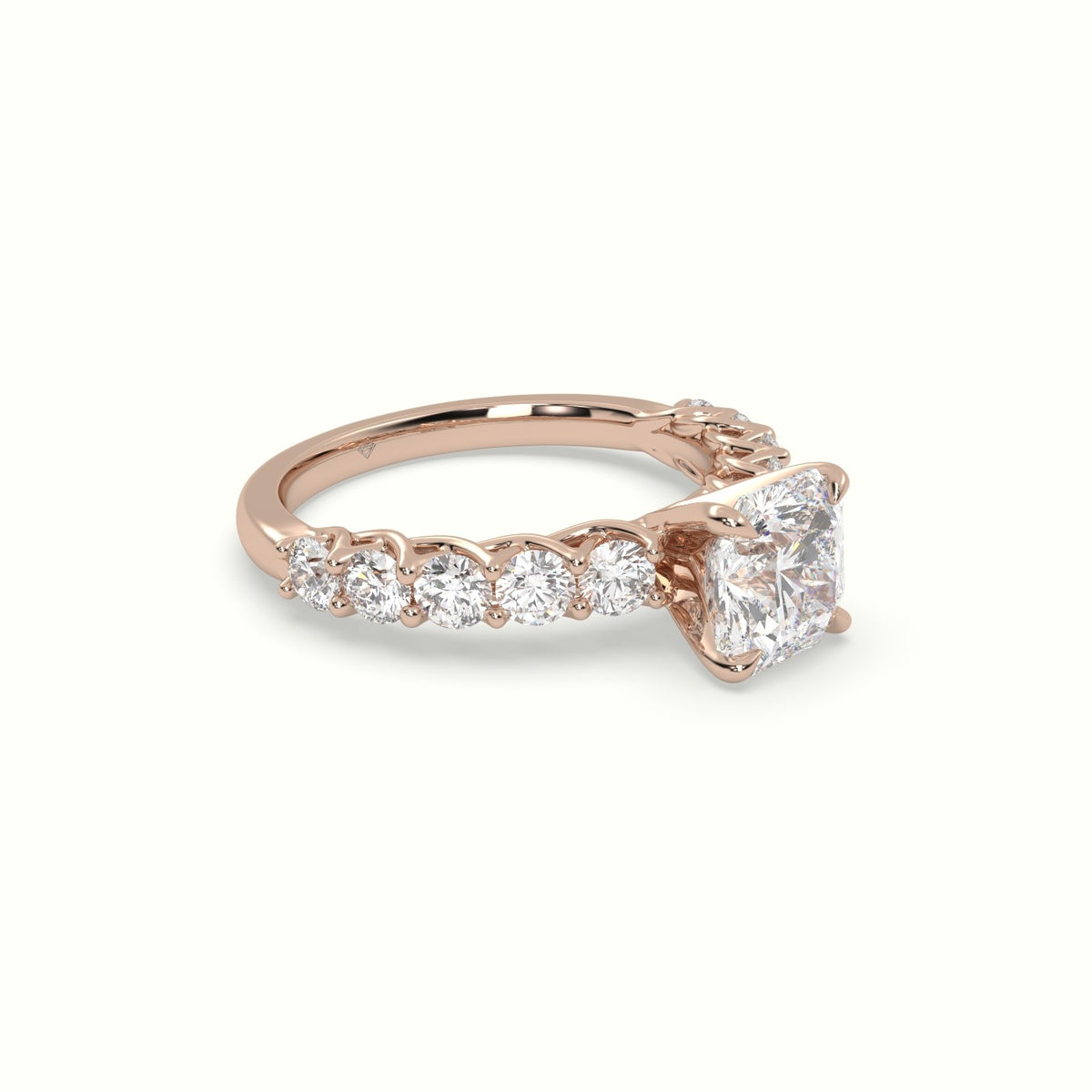 Asscher Cut Diamond Engagement Ring With Side Stones — Rose Gold