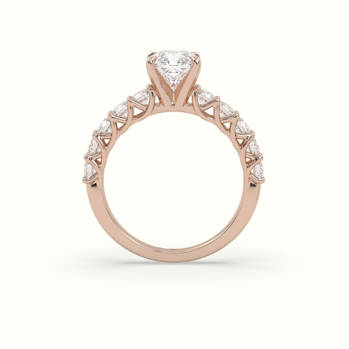 Asscher Cut Diamond Engagement Ring With Side Stones — Rose Gold
