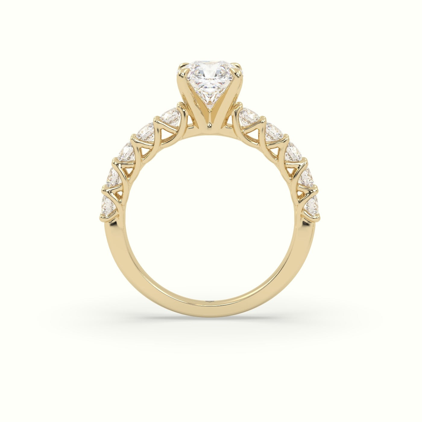 Asscher Cut Diamond Engagement Ring With Side Stones — Yellow Gold