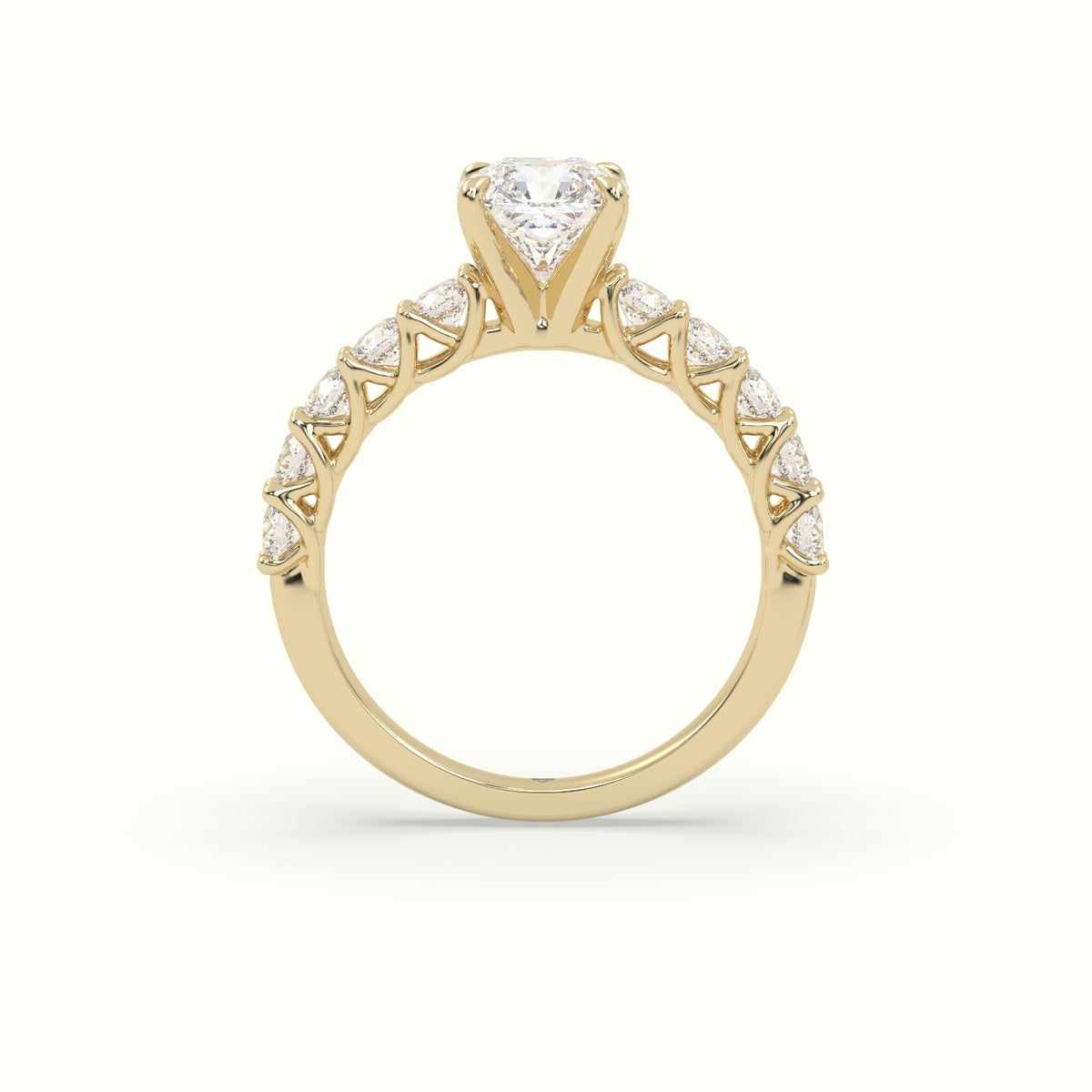 Asscher Cut Diamond Engagement Ring With Side Stones — Yellow Gold