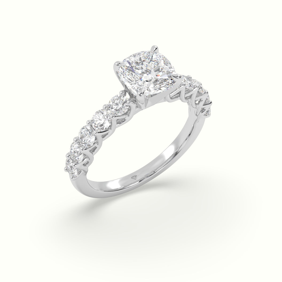 Cushion Cut Diamond Engagement Ring With Side Stones — White Gold
