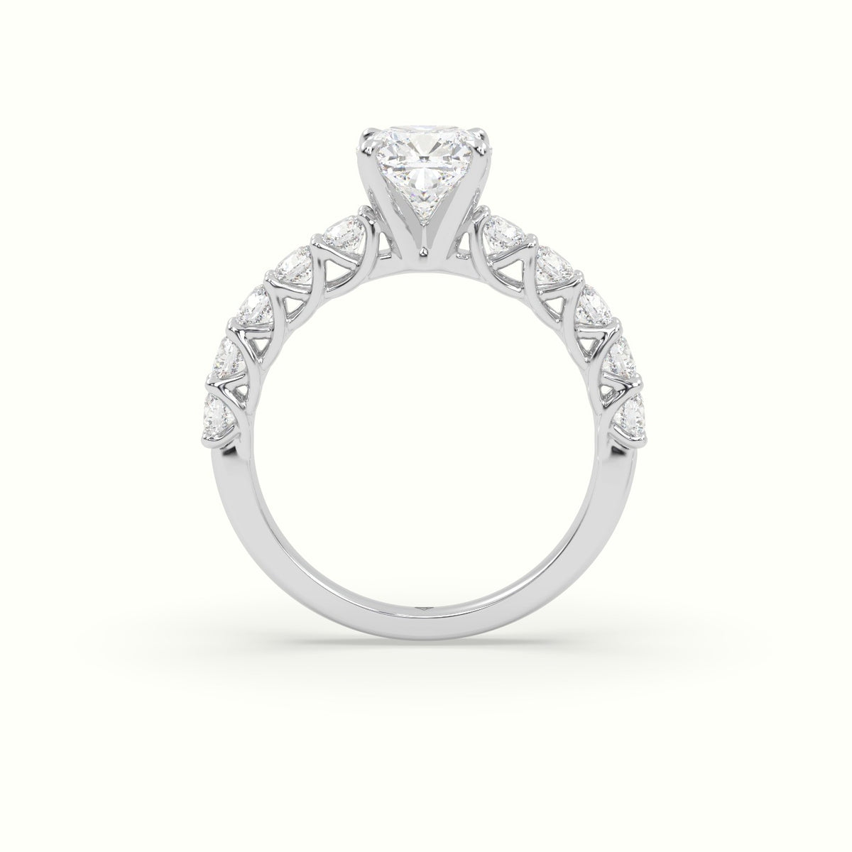 Cushion Cut Diamond Engagement Ring With Side Stones — White Gold