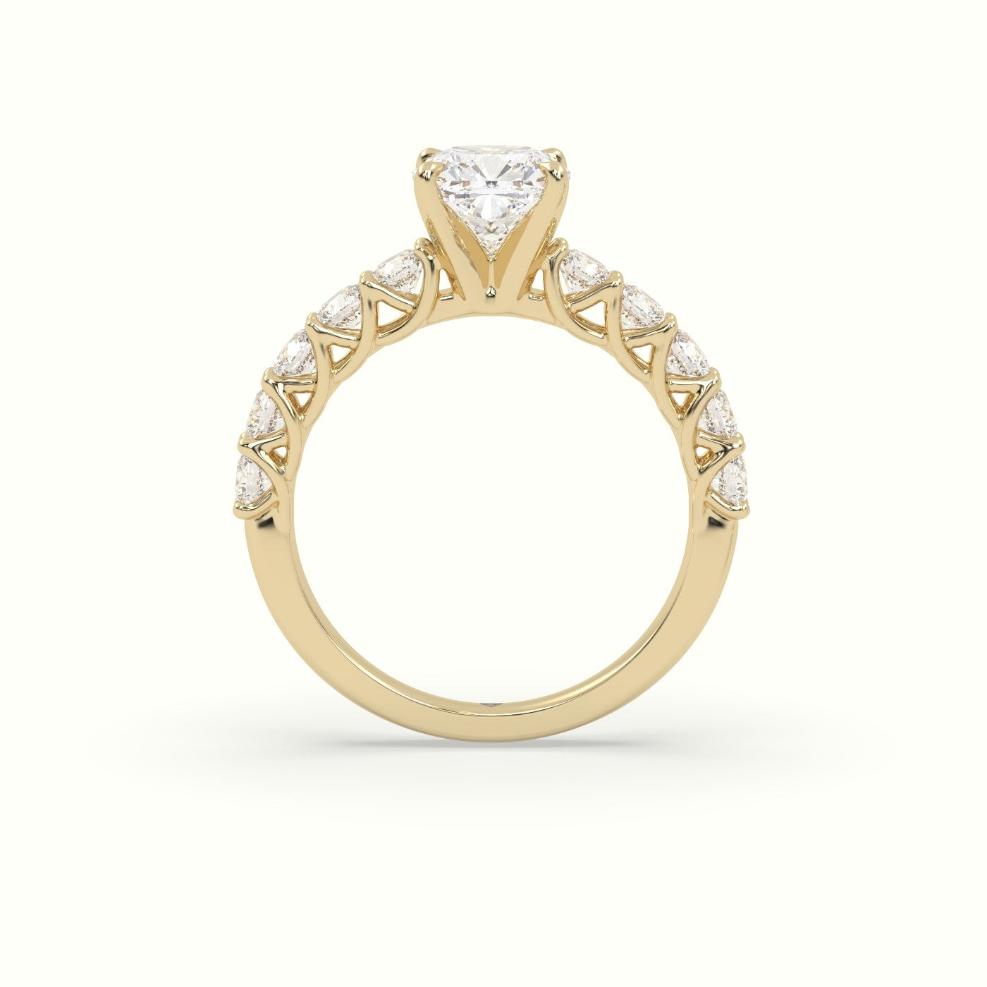 Cushion Cut Diamond Engagement Ring With Side Stones — Yellow Gold