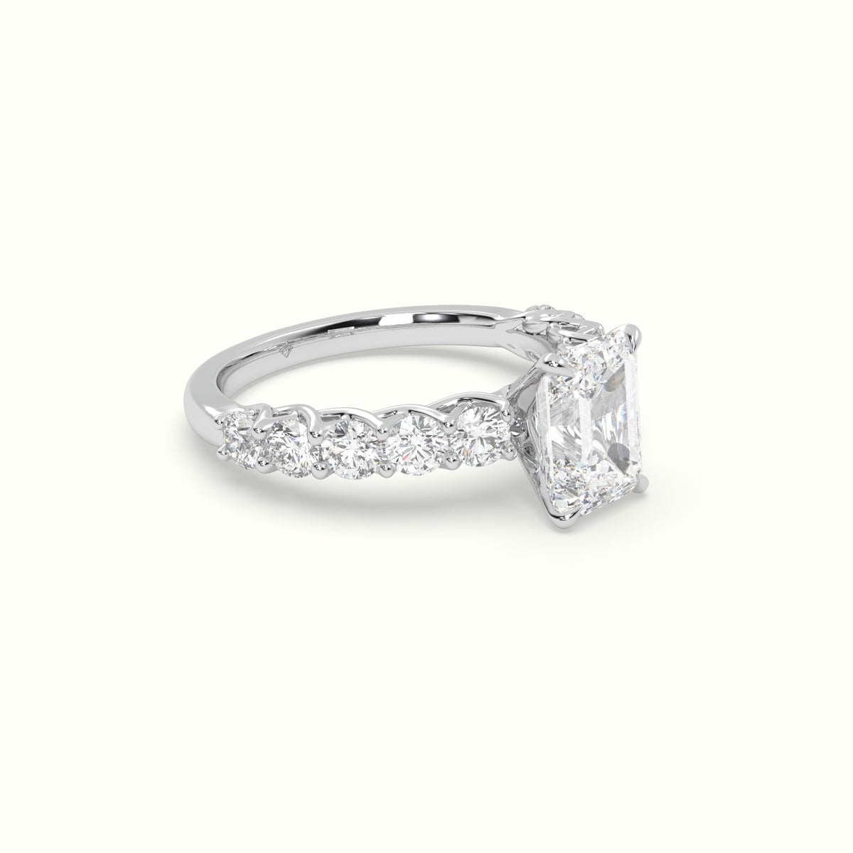 Emerald Cut Diamond Engagement Ring With Side Stones — White Gold