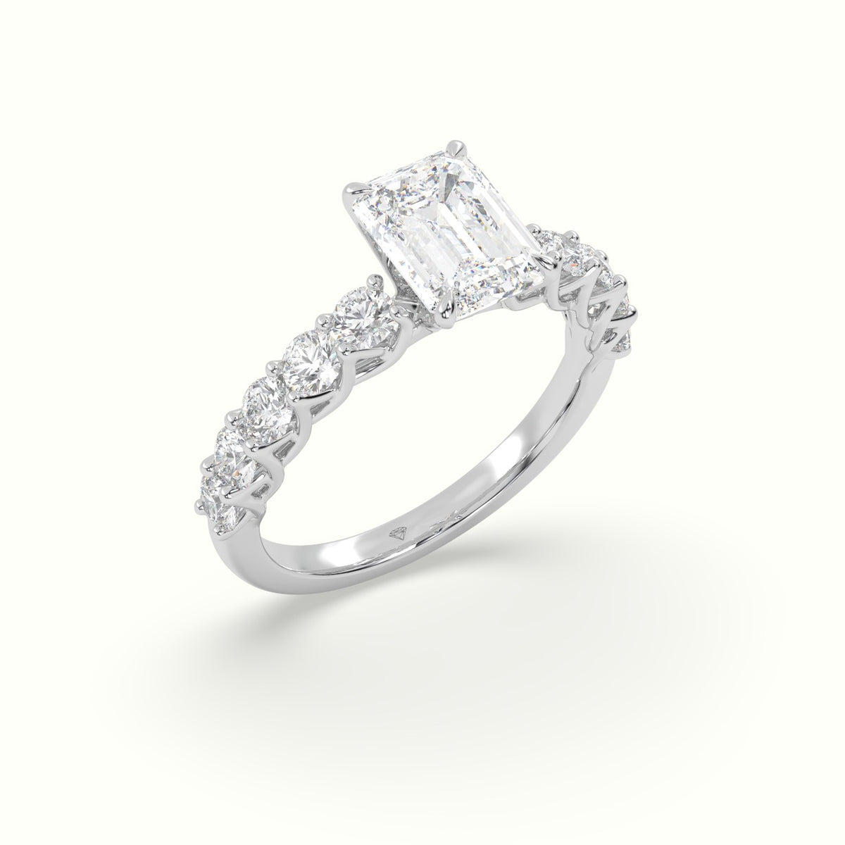 Emerald Cut Diamond Engagement Ring With Side Stones — White Gold