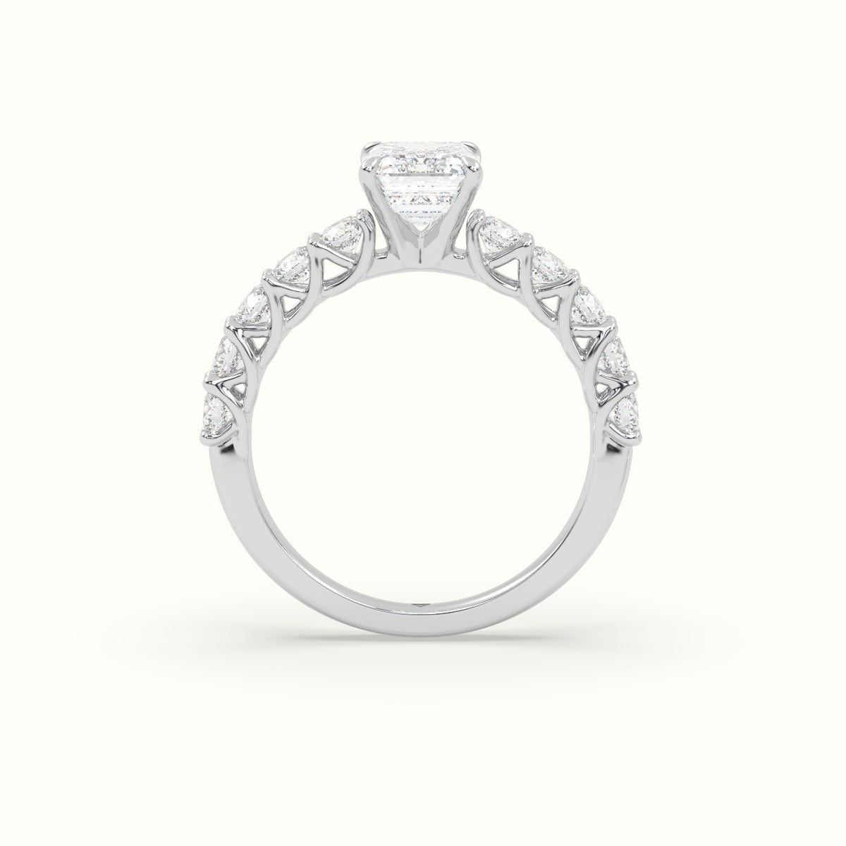 Emerald Cut Diamond Engagement Ring With Side Stones — White Gold