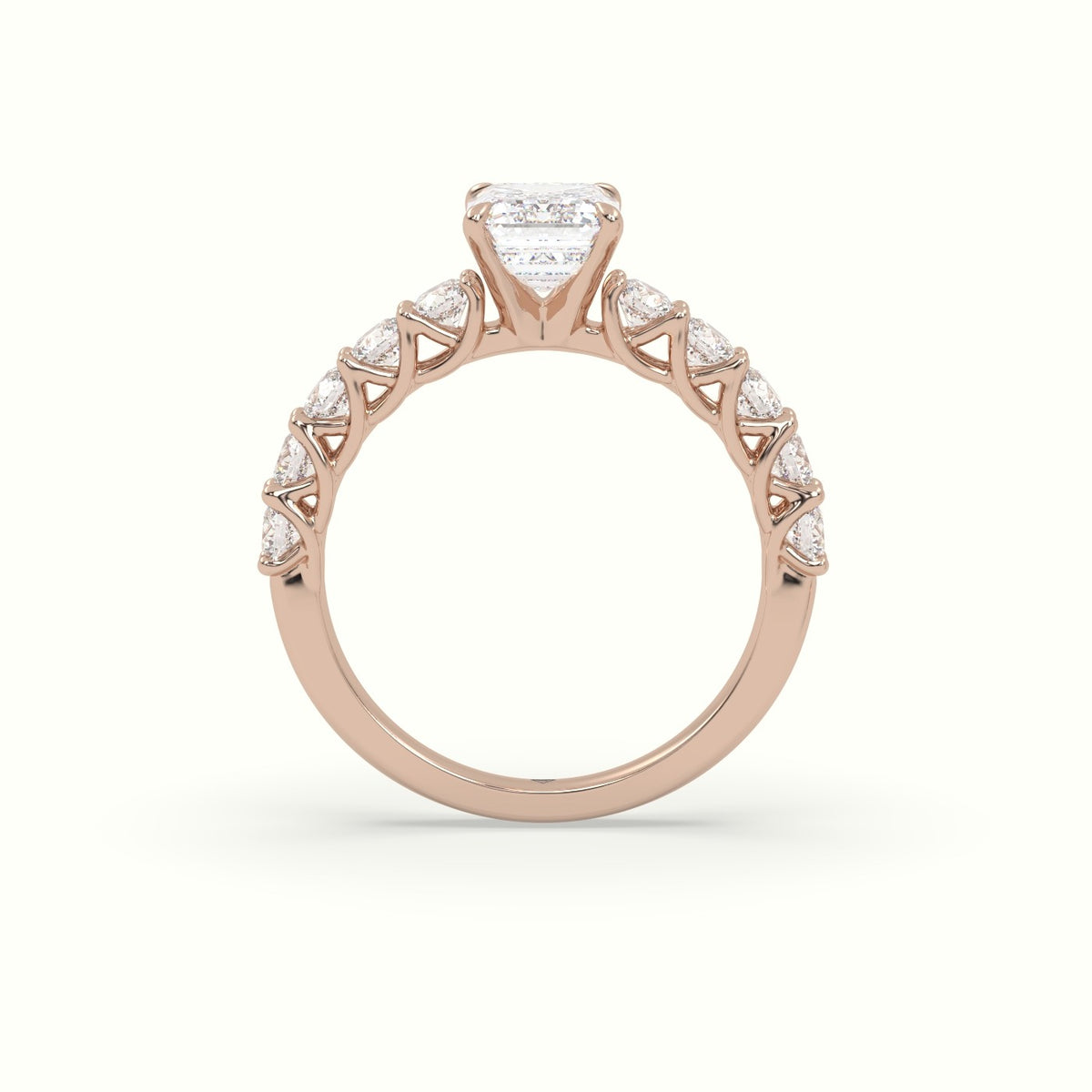 Emerald Cut Diamond Engagement Ring With Side Stones — Rose Gold