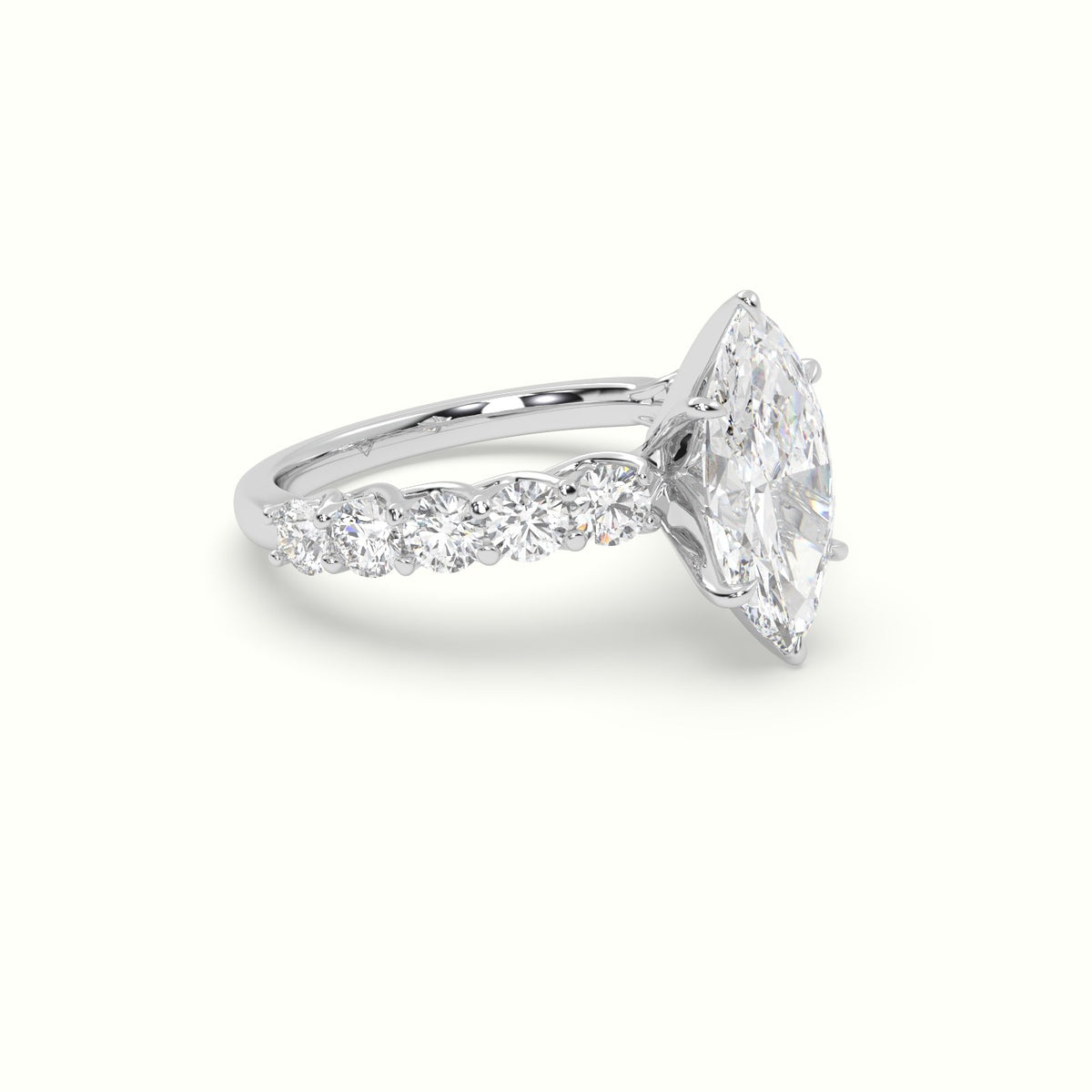 Marquise Cut Diamond Engagement Ring With Side Stones — White Gold