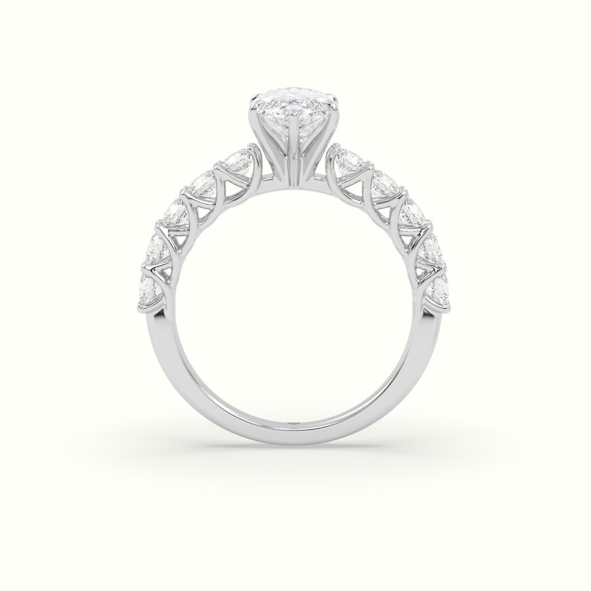 Marquise Cut Diamond Engagement Ring With Side Stones — White Gold