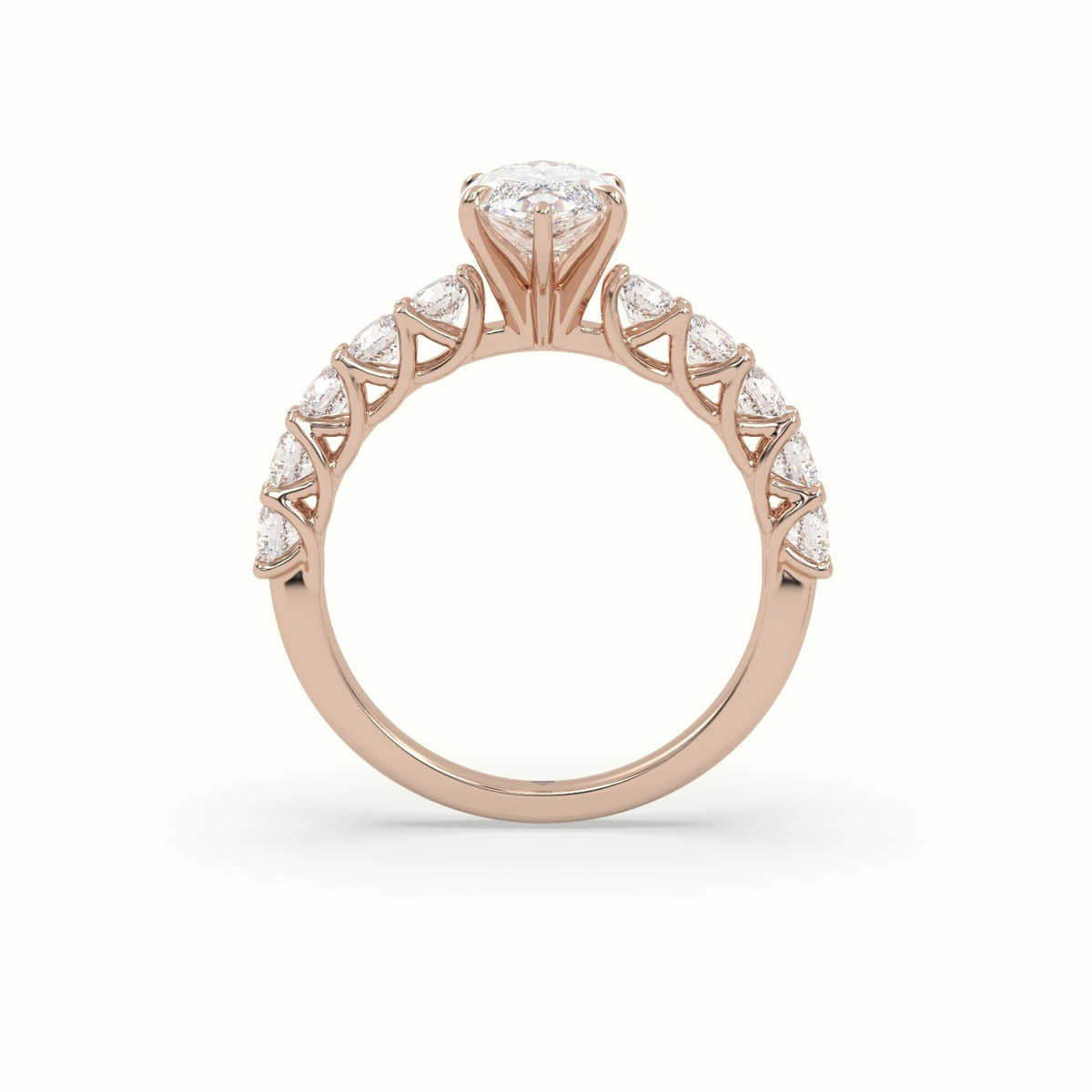 Marquise Cut Diamond Engagement Ring With Side Stones — Rose Gold