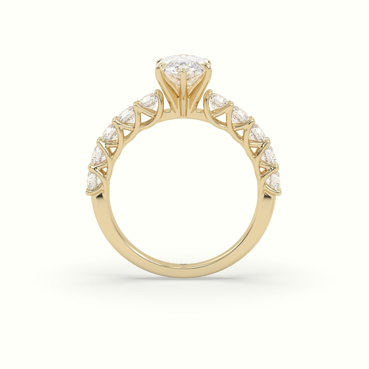 Marquise Cut Diamond Engagement Ring With Side Stones — Yellow Gold