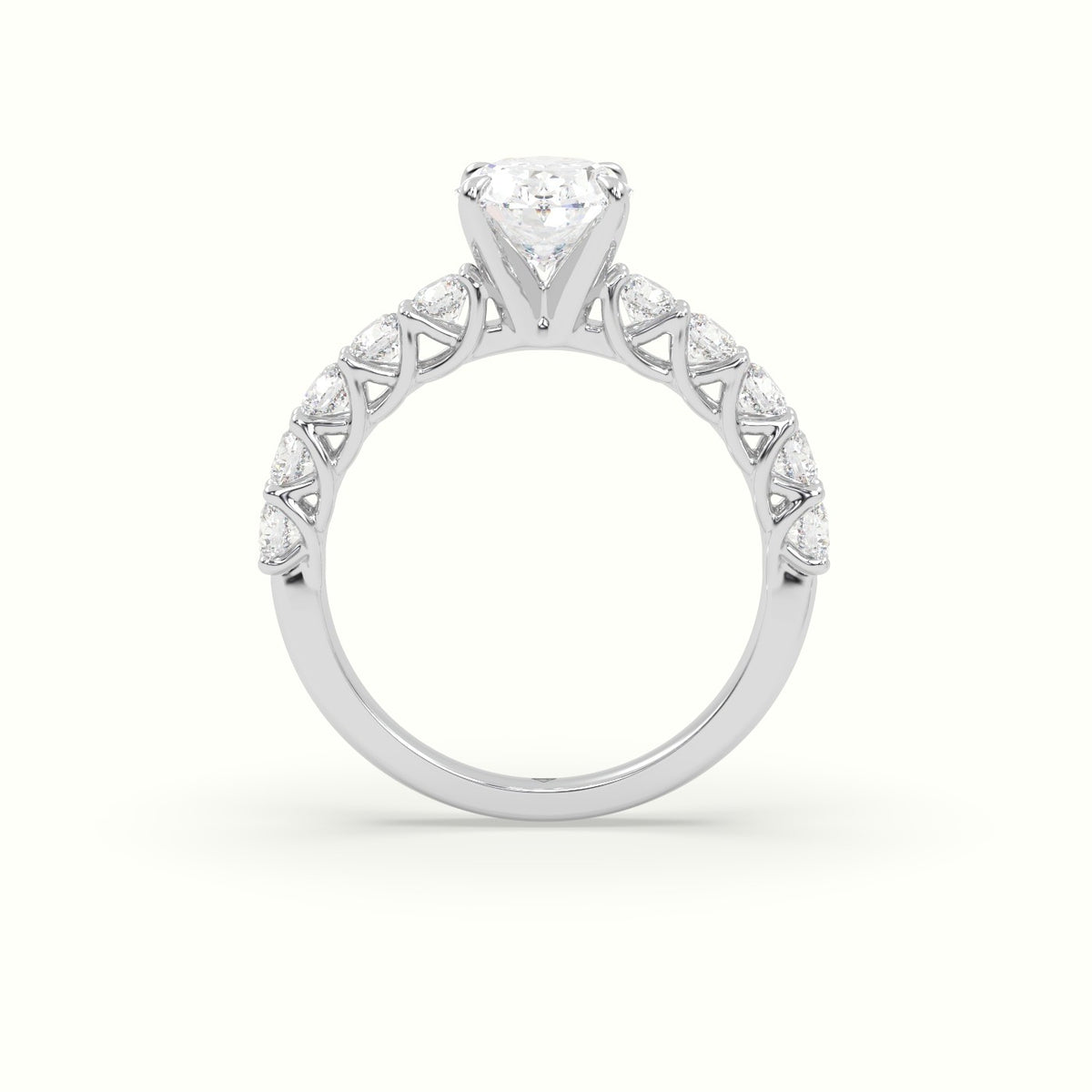 Oval Cut Diamond Engagement Ring With Side Stones — White Gold