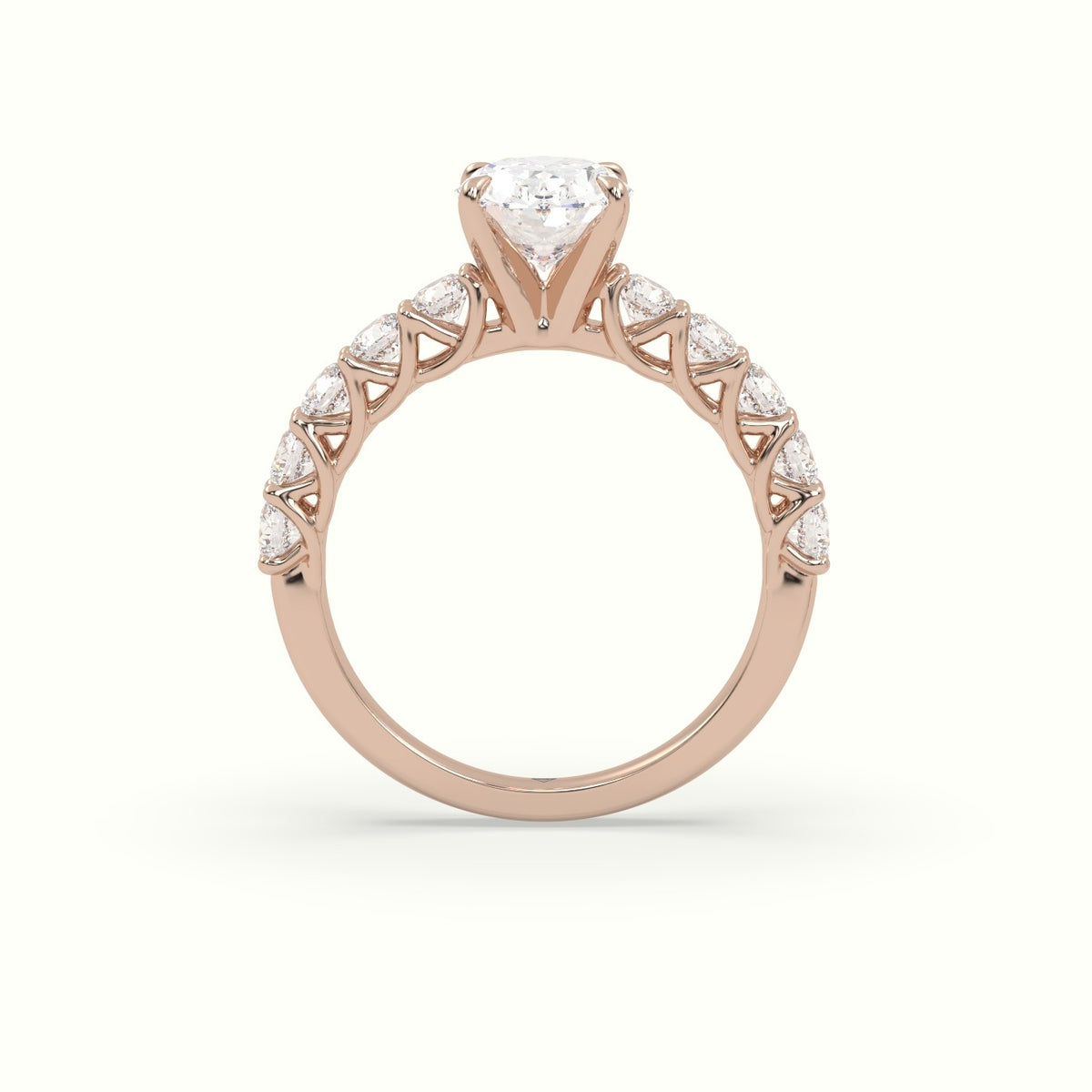 Oval Cut Diamond Engagement Ring With Side Stones — Rose Gold