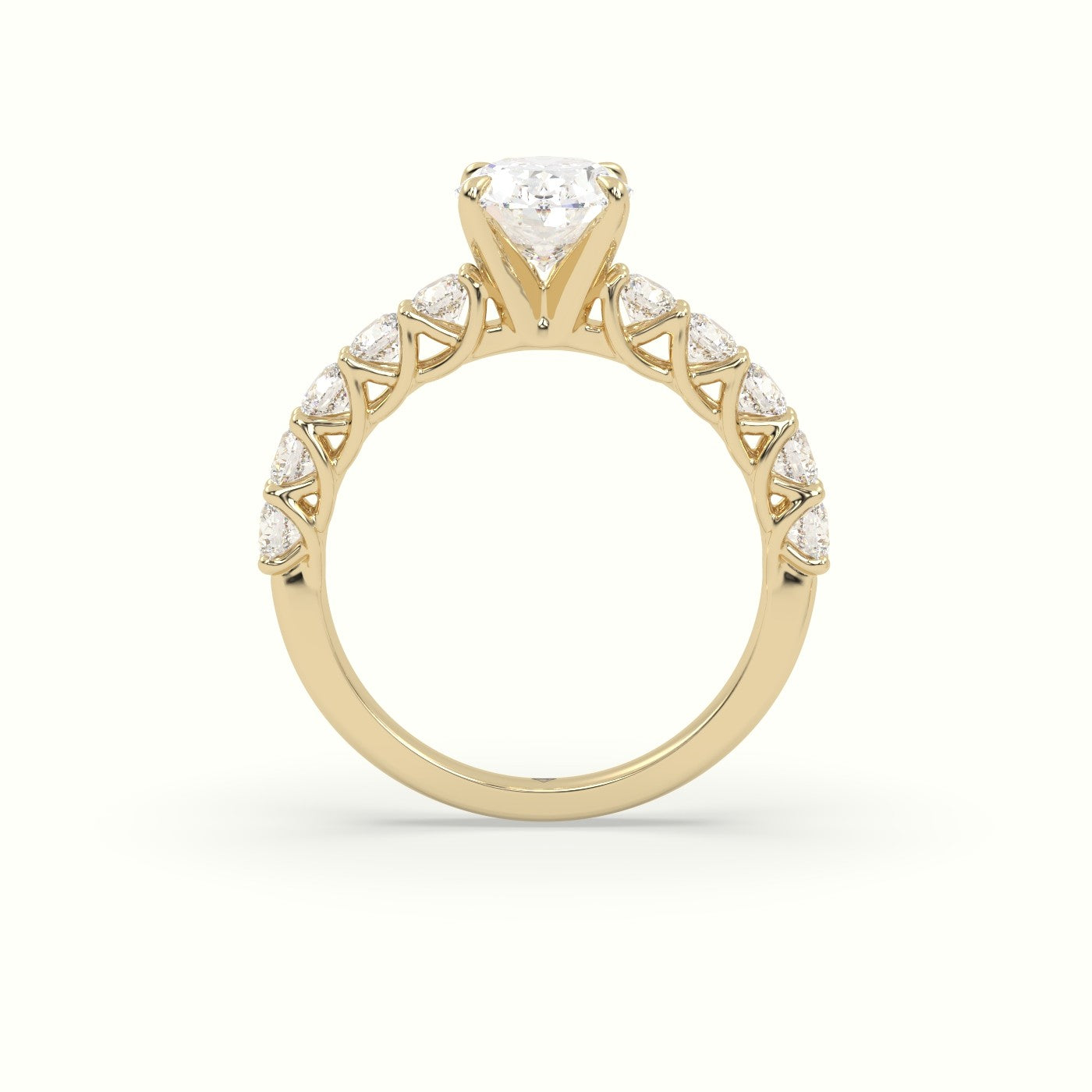 Oval Cut Diamond Engagement Ring With Side Stones — Yellow Gold