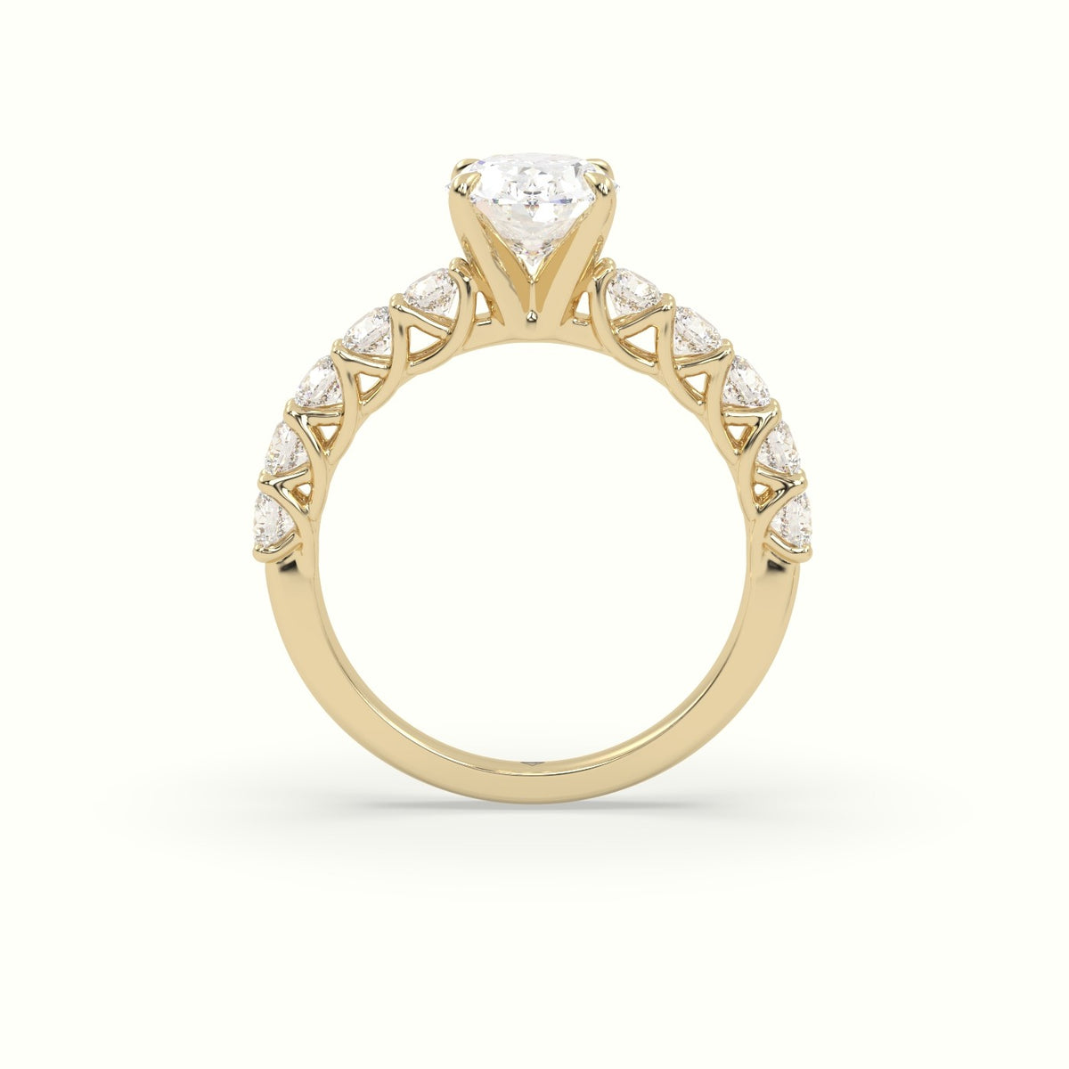 Oval Cut Diamond Engagement Ring With Side Stones — Yellow Gold