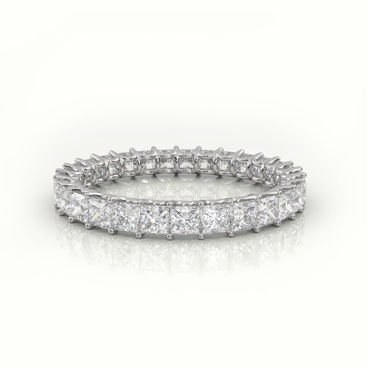Princess Cut Scallop Set Eternity Wedding Band — White Gold