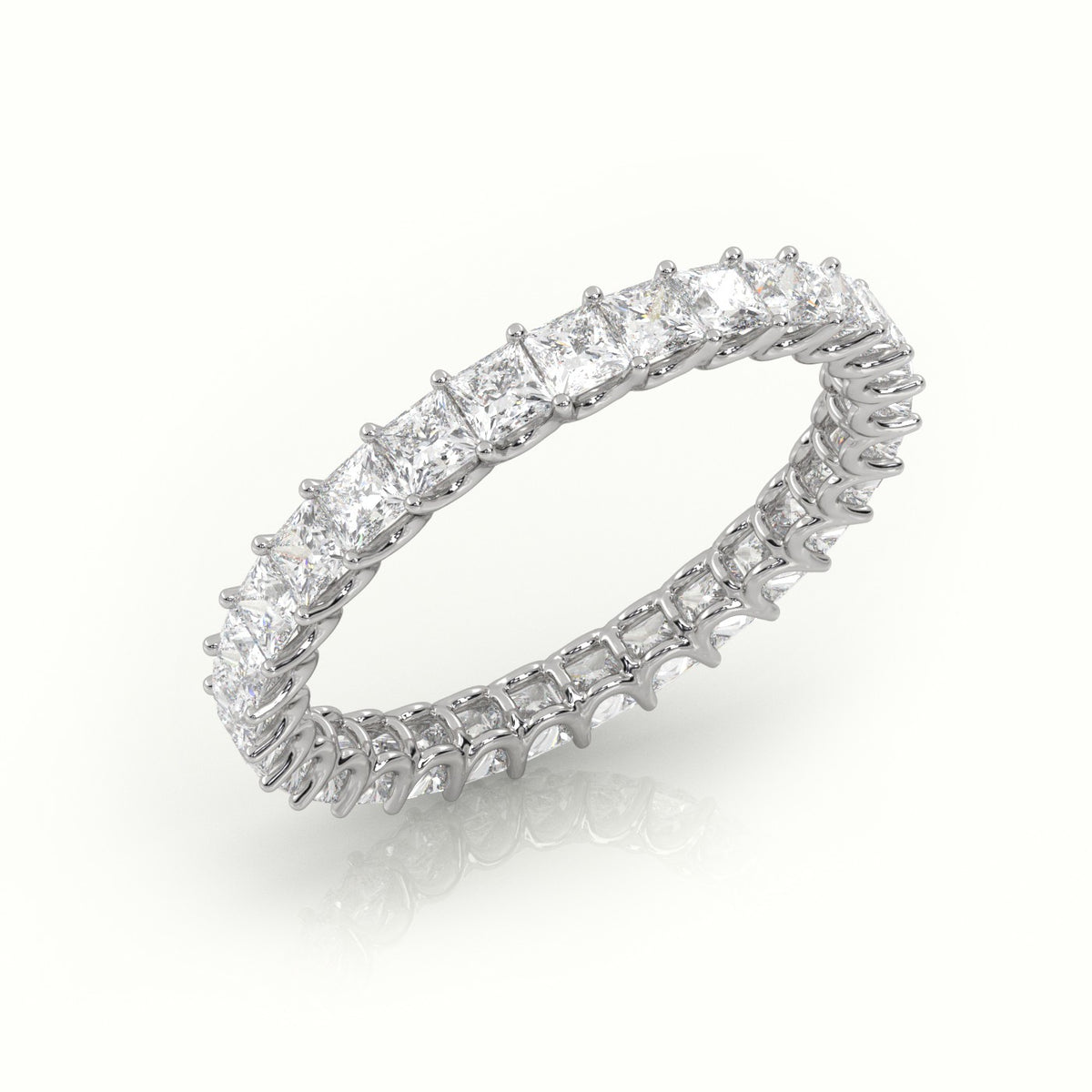 Princess Cut Scallop Set Eternity Wedding Band — White Gold