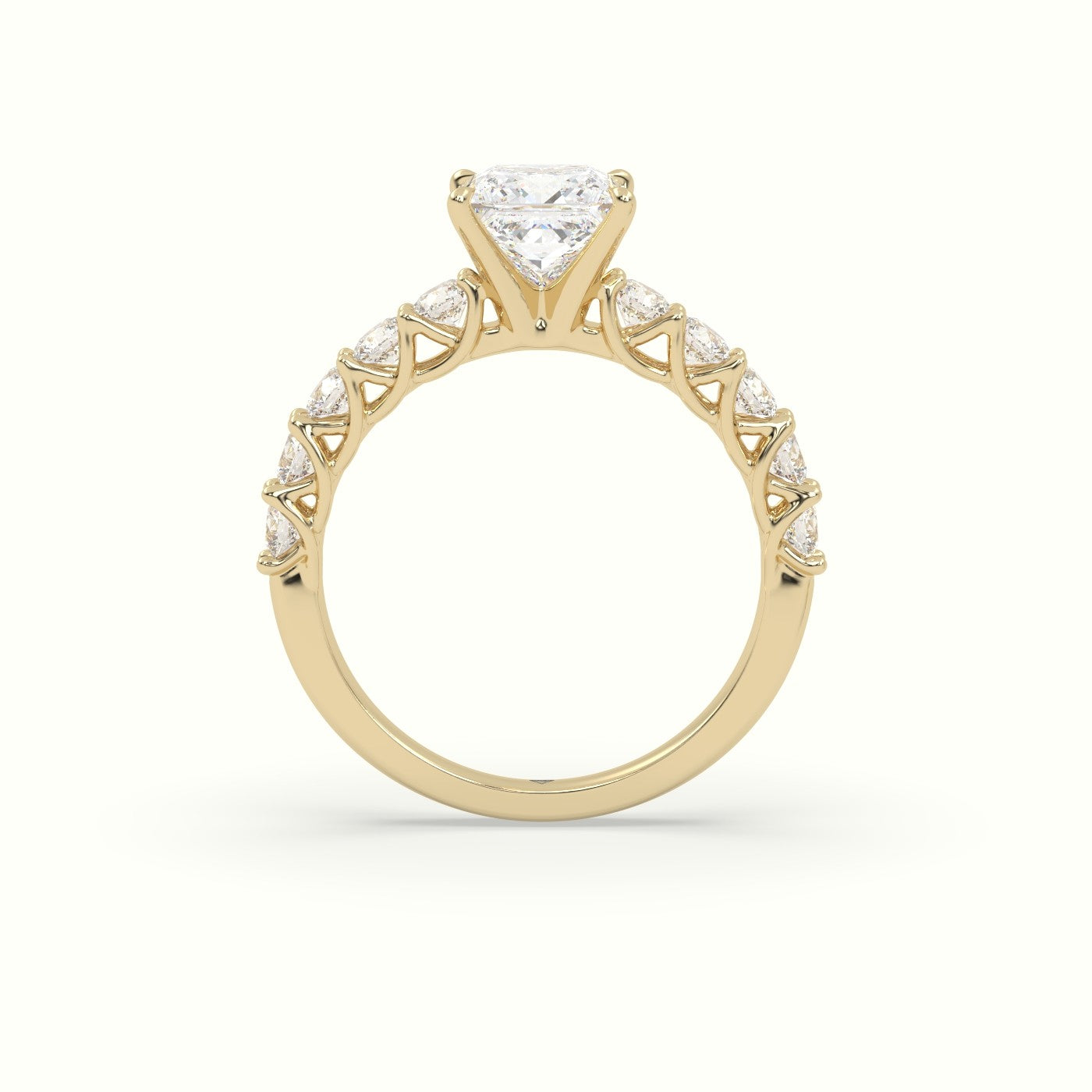 Princess Cut Diamond Engagement Ring With Side Stones — Yellow Gold