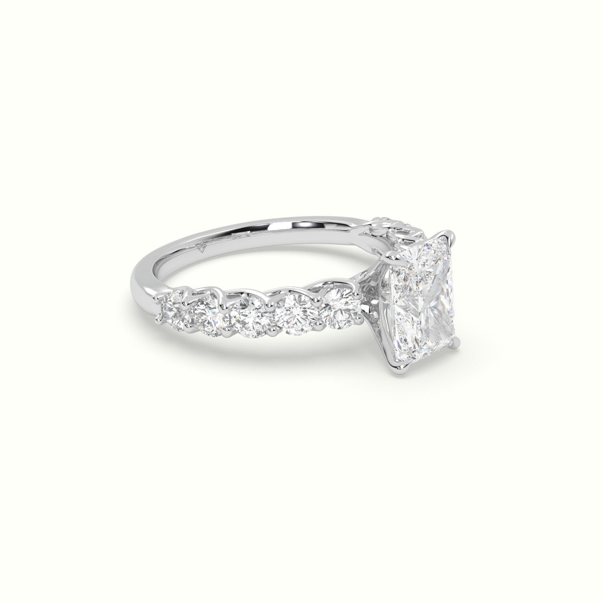 Radiant Cut Diamond Engagement Ring With Side Stones — White Gold