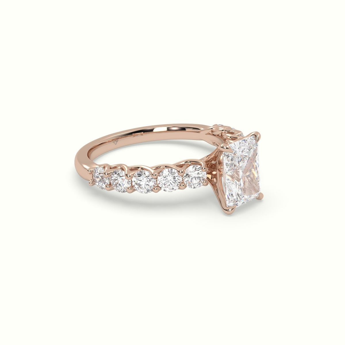 Radiant Cut Diamond Engagement Ring With Side Stones — Rose Gold