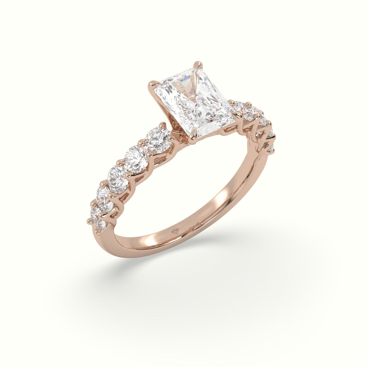 Radiant Cut Diamond Engagement Ring With Side Stones — Rose Gold