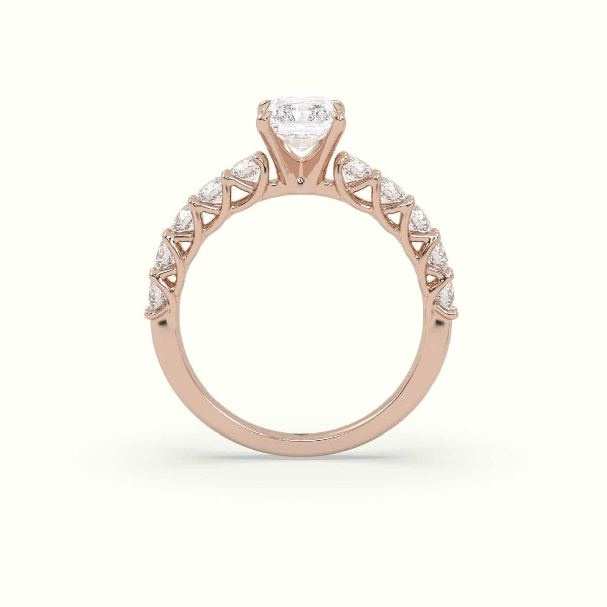 Radiant Cut Diamond Engagement Ring With Side Stones — Rose Gold
