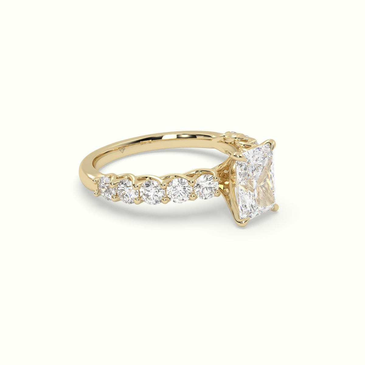 Radiant Cut Diamond Engagement Ring With Side Stones — Yellow Gold