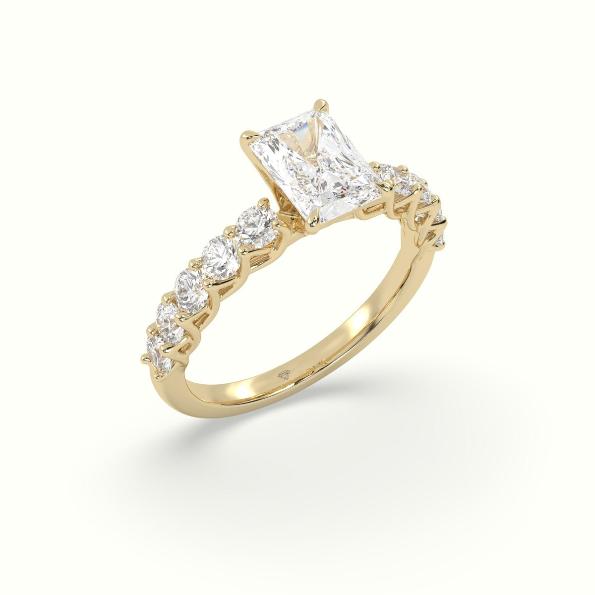 Radiant Cut Diamond Engagement Ring With Side Stones — Yellow Gold