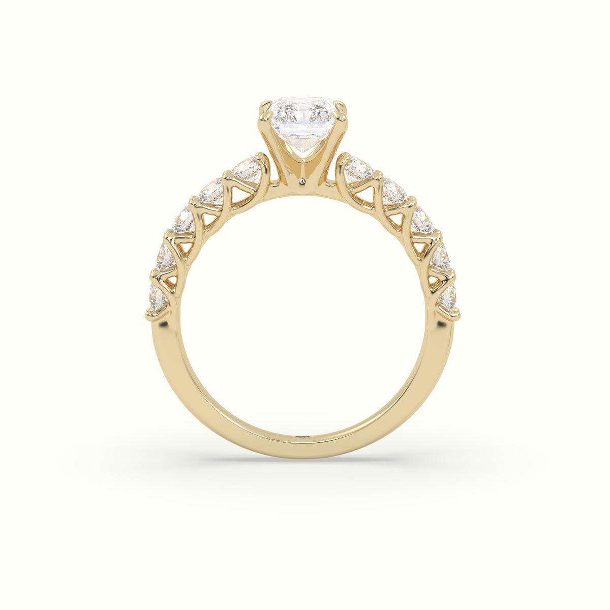 Radiant Cut Diamond Engagement Ring With Side Stones — Yellow Gold