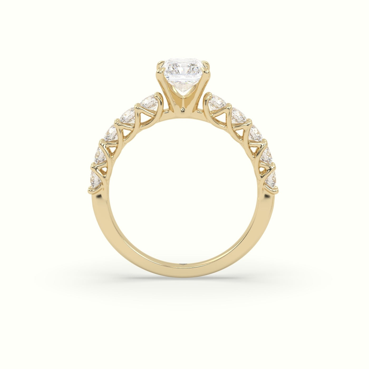 Radiant Cut Diamond Engagement Ring With Side Stones — Yellow Gold