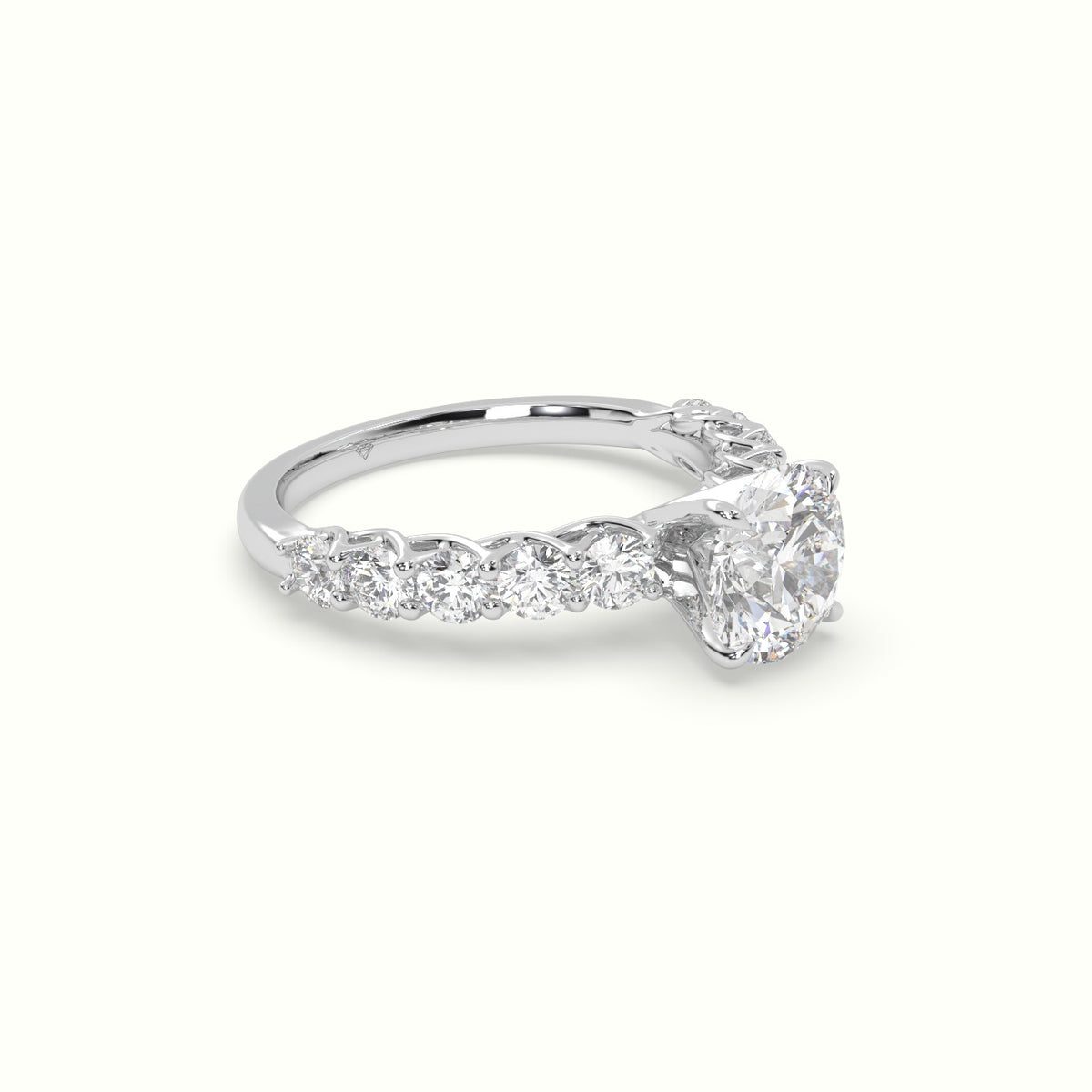 Round Cut Diamond Engagement Ring With Side Stones — White Gold