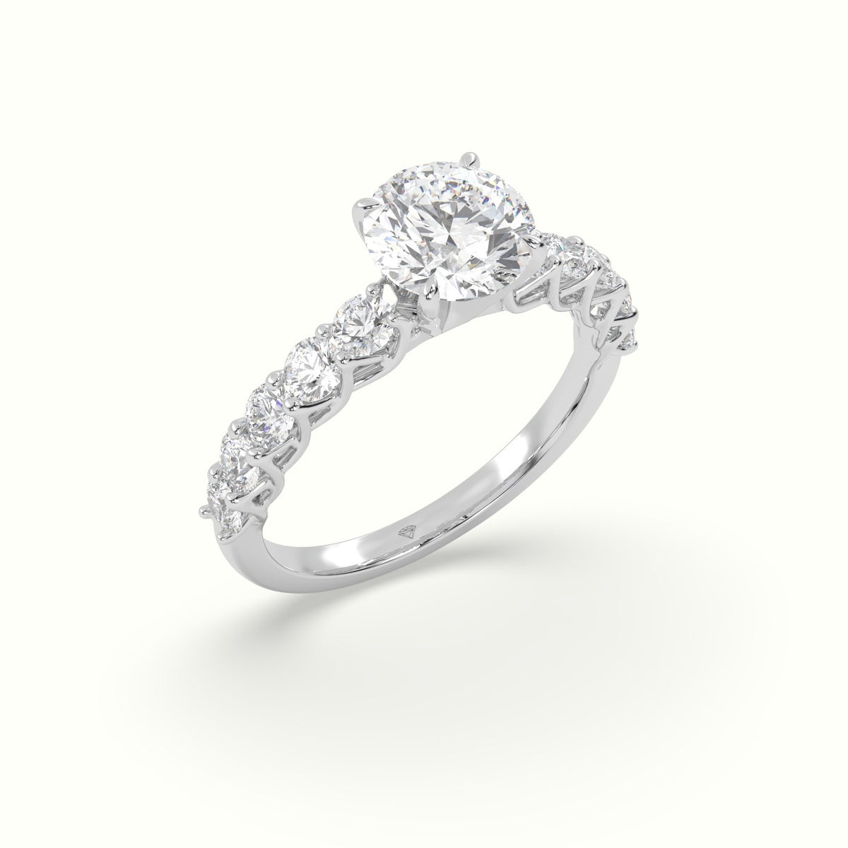 Round Cut Diamond Engagement Ring With Side Stones — White Gold
