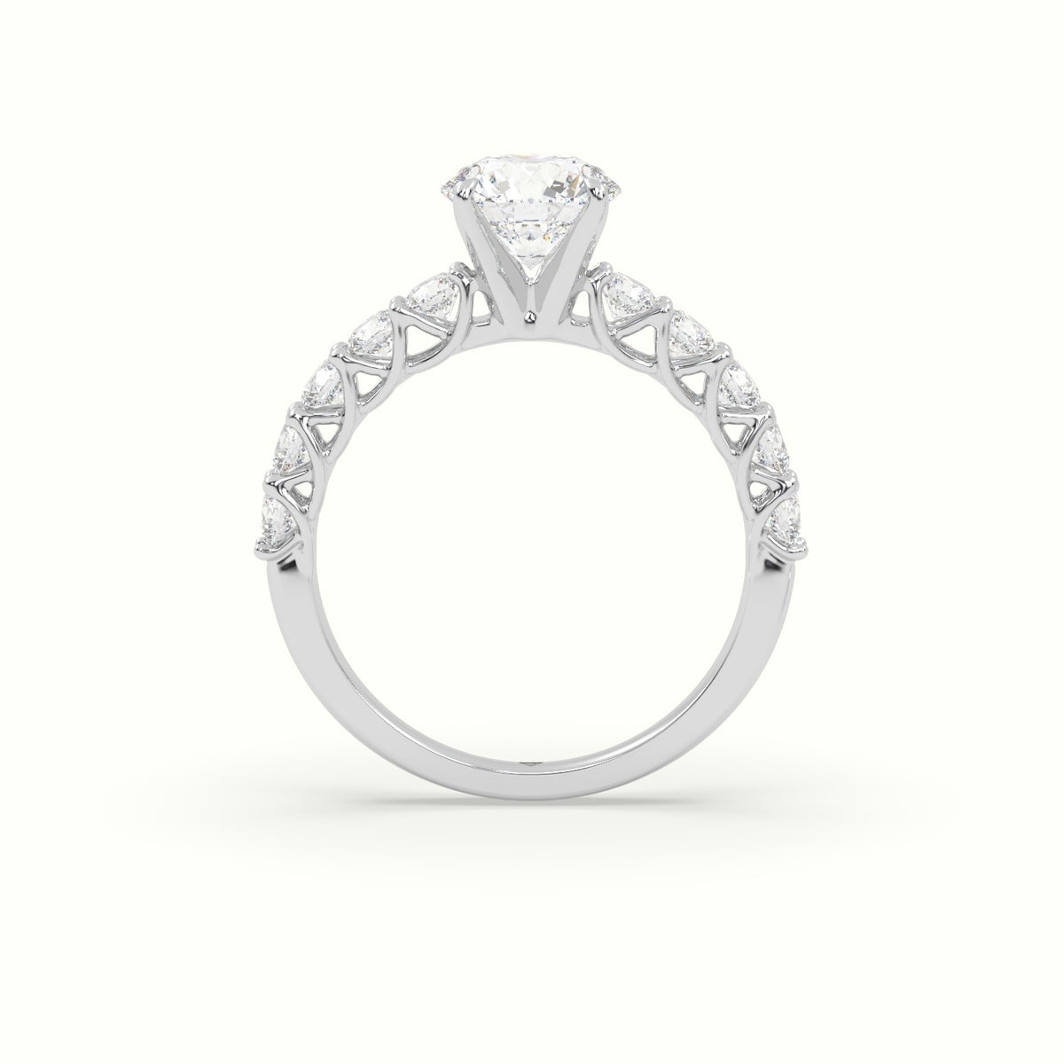 Round Cut Diamond Engagement Ring With Side Stones — White Gold