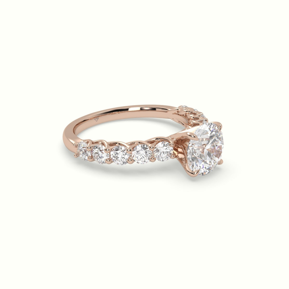 Round Cut Diamond Engagement Ring With Side Stones — Rose Gold